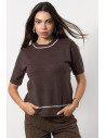 Short Sleeve Knit with Rhinestones - Brown