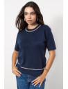 Short Sleeve Knit with Rhinestones - Blue