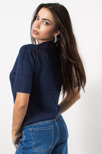 Short Sleeve Knit with Rhinestones - Blue