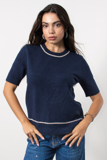 Short Sleeve Knit with Rhinestones - Blue