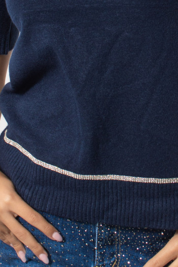 Short Sleeve Knit with Rhinestones - Blue