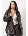 Faux Leather Overshirt - Brown