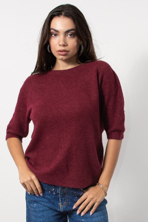 Short Sleeve Knitted Top - Red