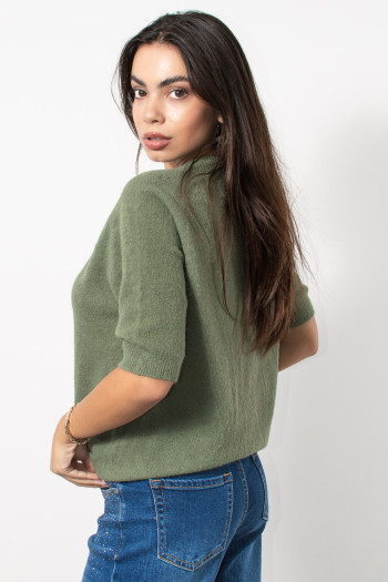 Short Sleeve Knitted Top - Khaki