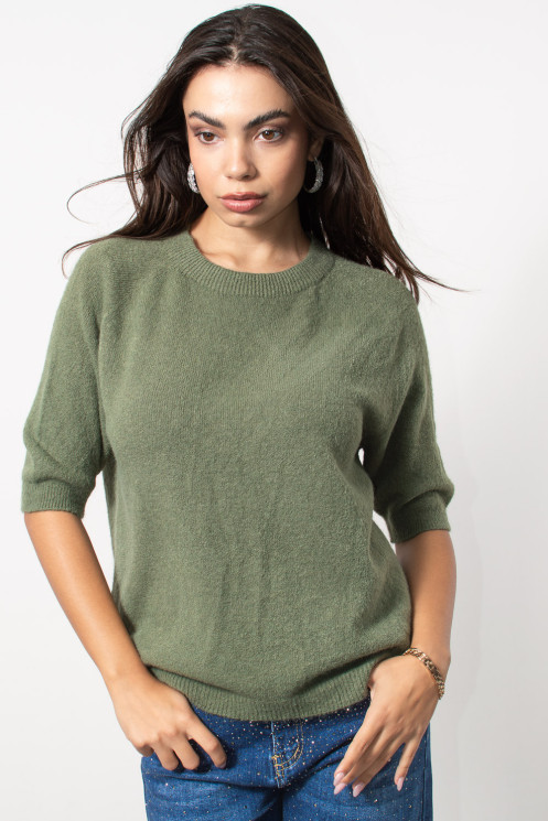 Short Sleeve Knitted Top - Khaki
