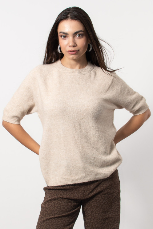 Short Sleeve Knitted Top - Cream