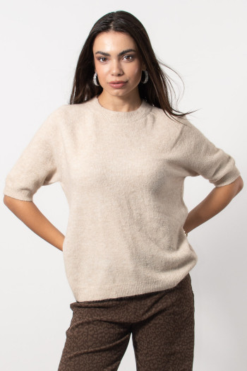 Short Sleeve Knitted Top - Cream