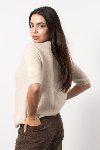 Short Sleeve Knitted Top - Cream
