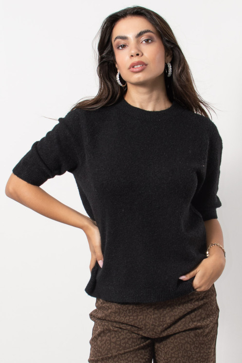 Short Sleeve Knitted Top - Black