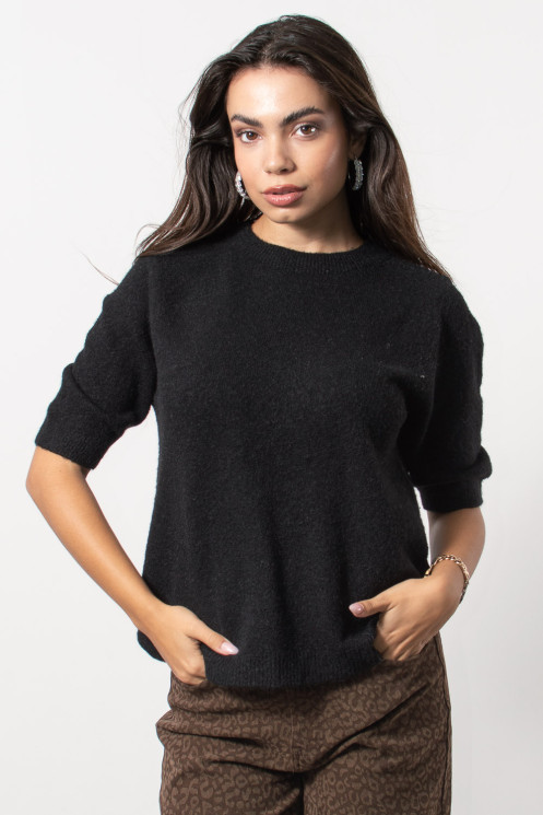Short Sleeve Knitted Top - Black