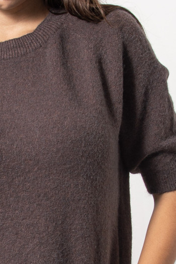 Short Sleeve Knitted Top - Brown