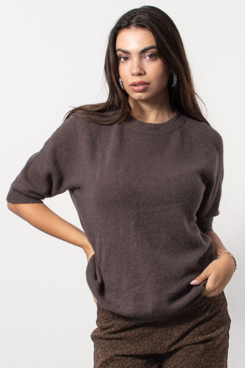 Short Sleeve Knitted Top - Brown