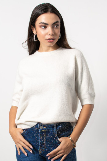 Short Sleeve Knitted Top - White