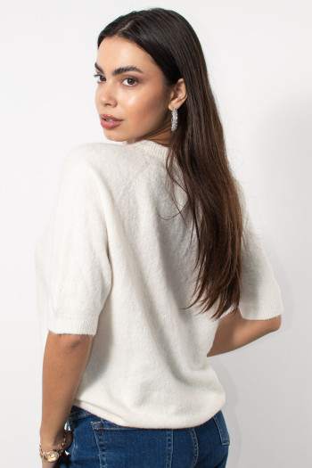 Short Sleeve Knitted Top - White