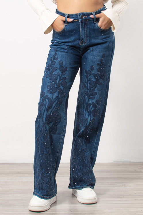 Jeans with Embroidered Flowers