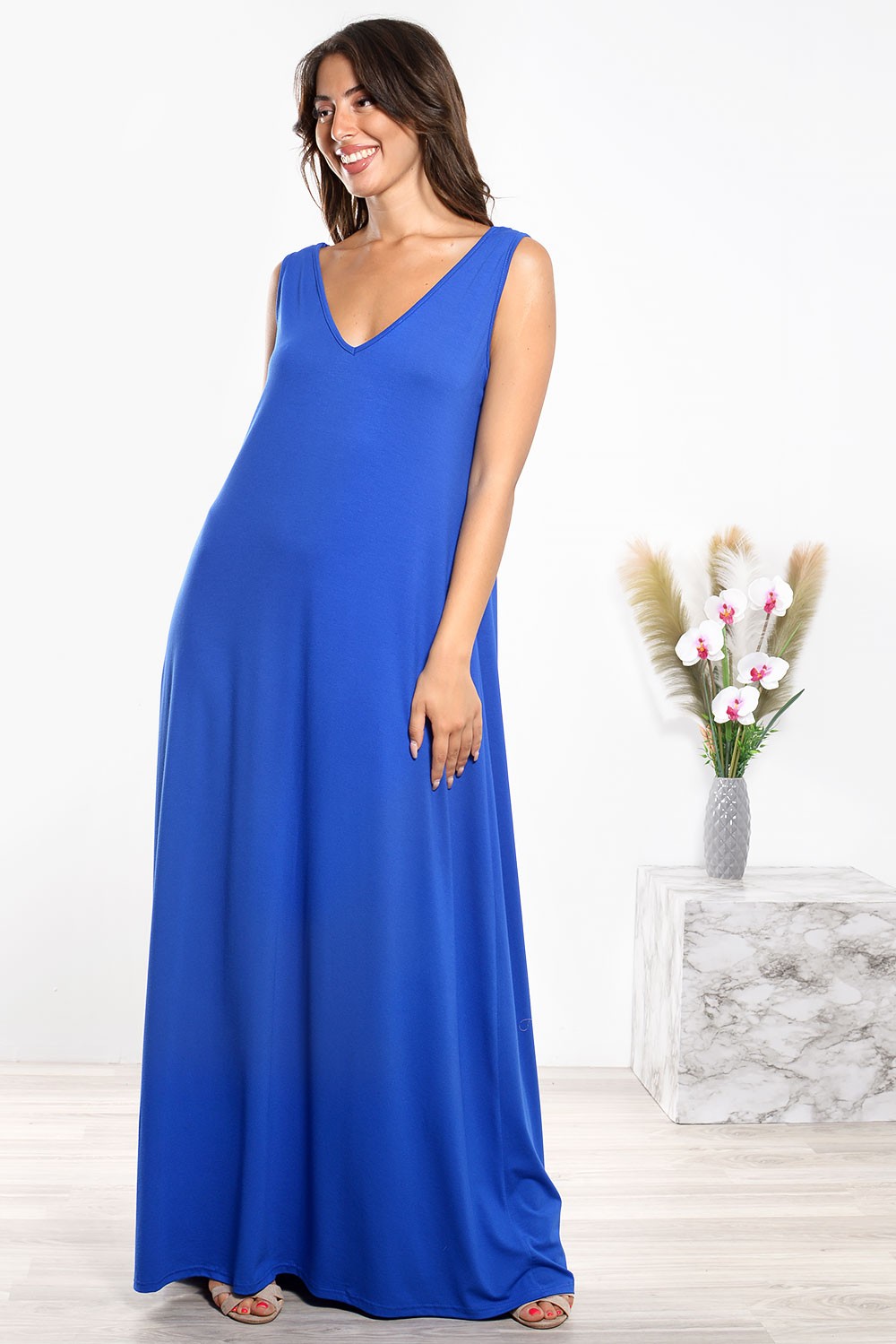 Draped Maxi Dress - Royal Blue