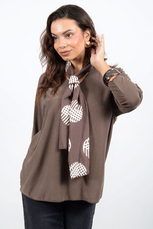 Blouse with scarf - Brown