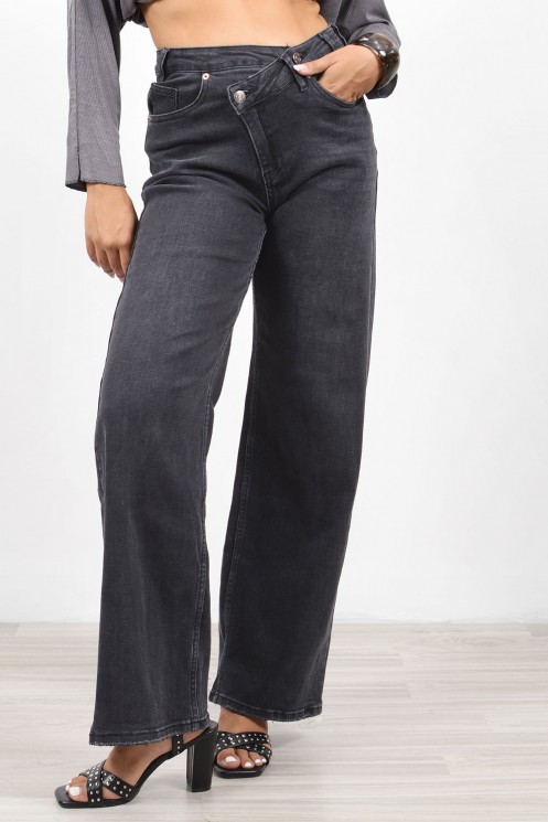 Wide Jeans Asymmetric Waist - Black