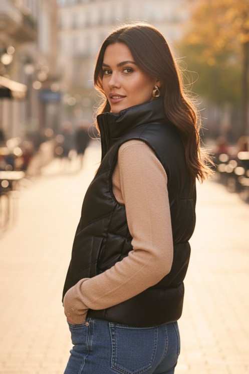 Sleeveless Leather Jacket - Black