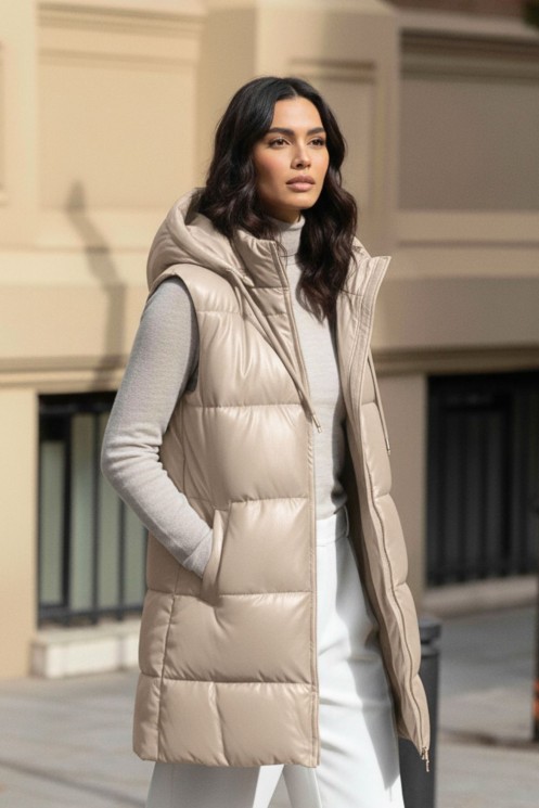 Long Sleeveless Jacket - Beige