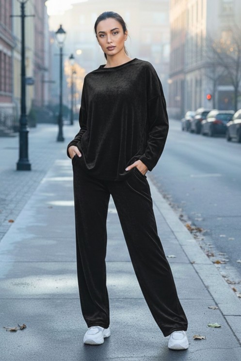 Velvet Tracksuit Set - Black