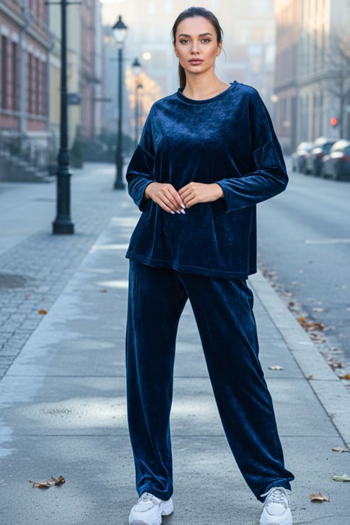 Velvet Tracksuit Set - Blue