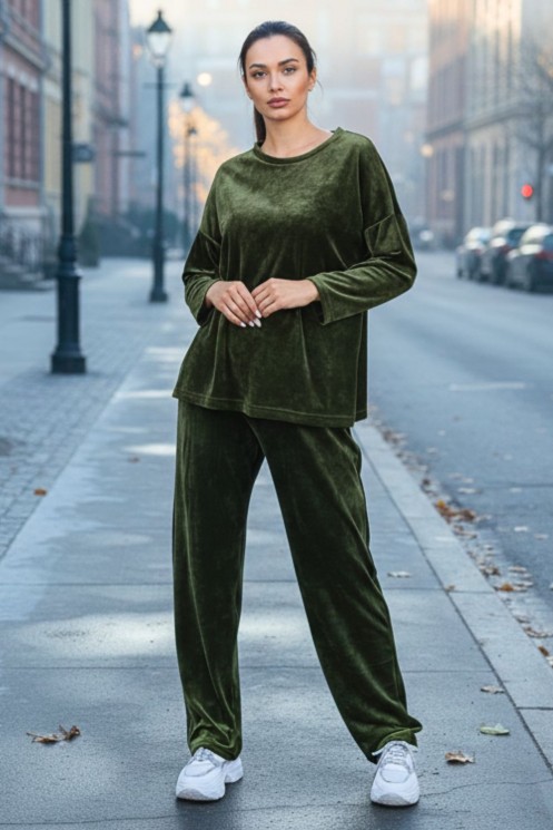Velvet Tracksuit Set - Green