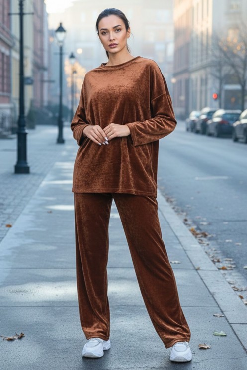 Velvet Tracksuit Set - Brown