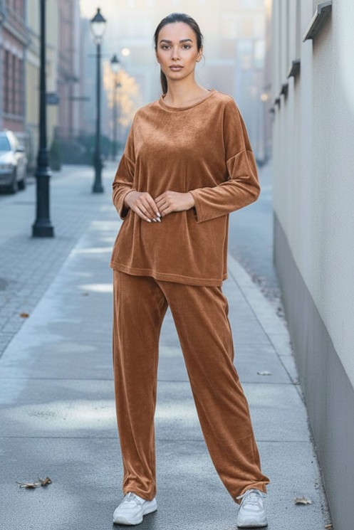 Velvet Tracksuit Set -  Light Brown