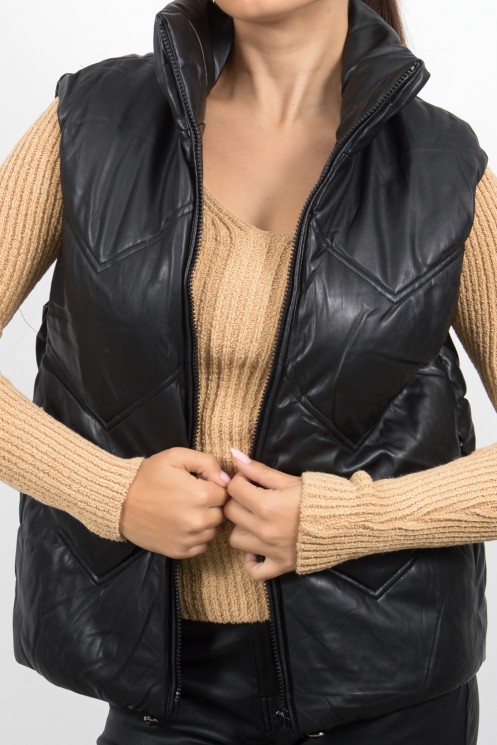 Sleeveless Leather Jacket - Black