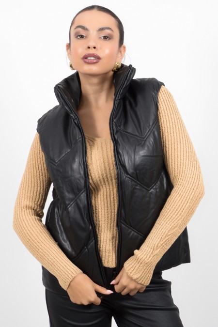 Sleeveless Leather Jacket - Black 2