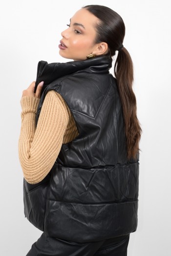 Sleeveless Leather Jacket - Black