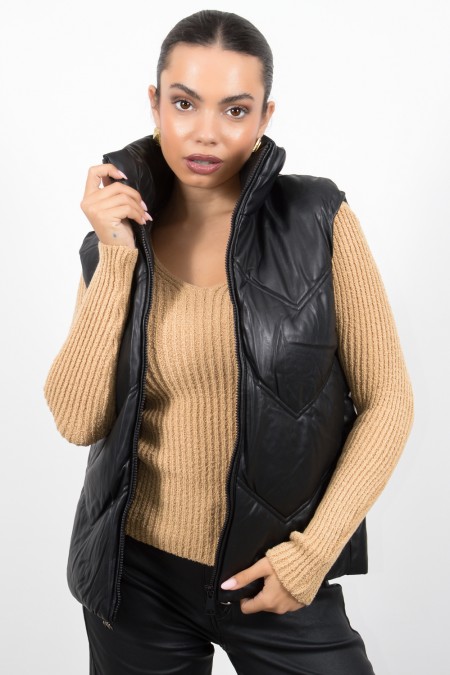 Sleeveless Leather Jacket - Black