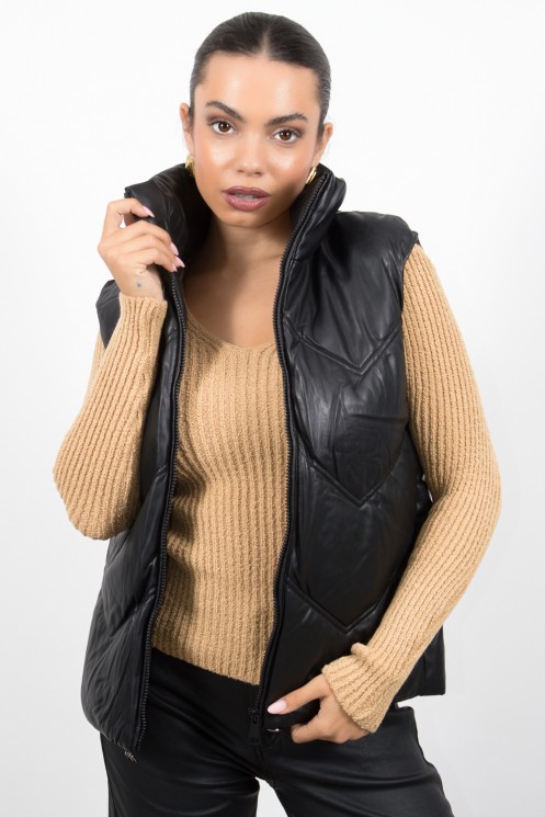 Μπουφάν Δερματίνη Αμάνικο - Μαύρο