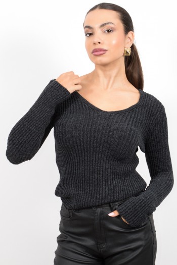 Ριπ Πλεκτό Τοπ - Σκούρο Γκρι