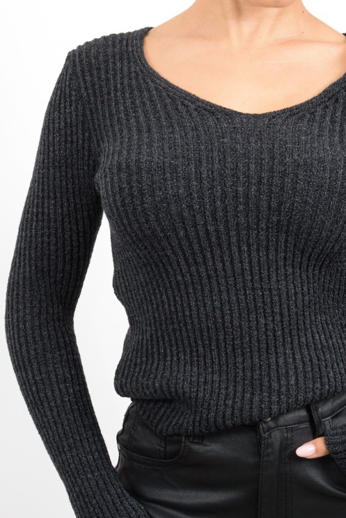 Ριπ Πλεκτό Τοπ - Σκούρο Γκρι