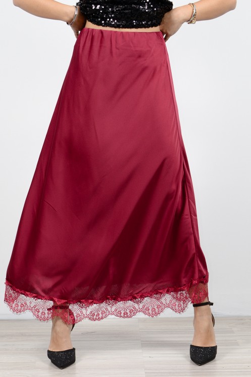 Long Skirt with Lace - Red