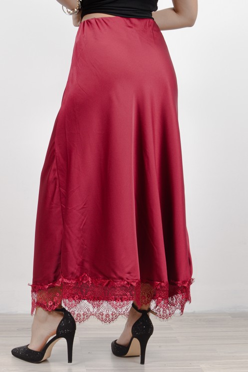 Long Skirt with Lace - Red