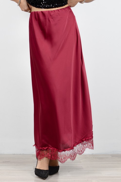 Long Skirt with Lace - Red