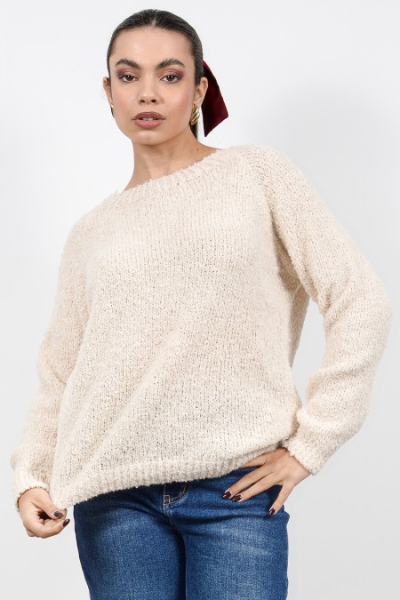 Πλεκτό Πουλόβερ Μπουκλέ - Εκρού