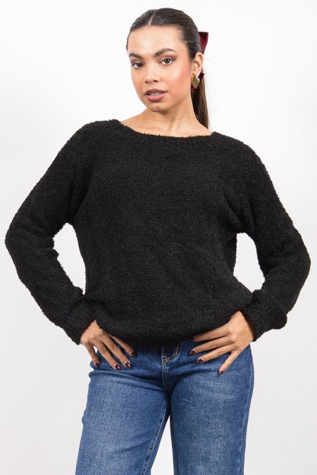 Πλεκτό Πουλόβερ Μπουκλέ - Μαύρο