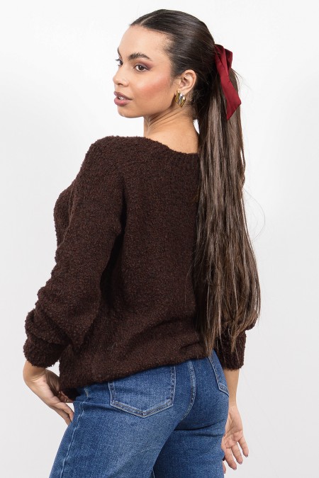 Πλεκτό Πουλόβερ Μπουκλέ - Καφέ 2