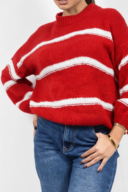 Πουλόβερ με Ρίγες - Κόκκινο