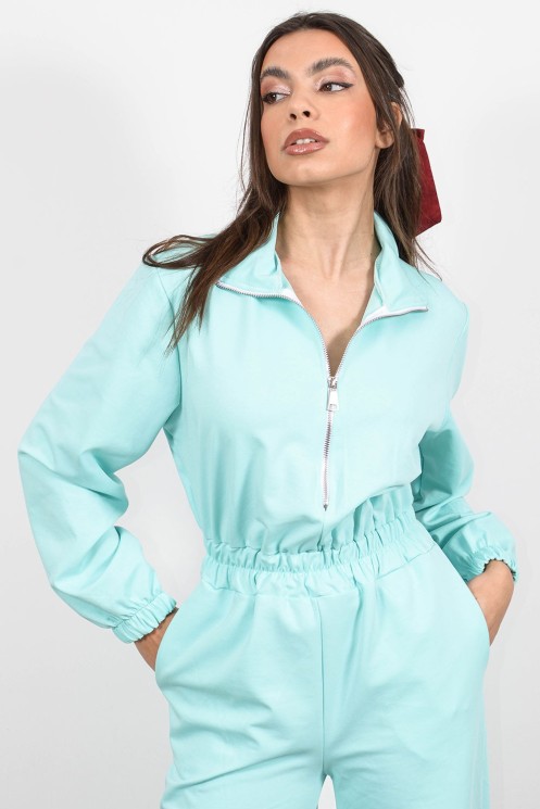 Cargo Jumpsuit with Zipper - Light Blue | Exxes Fashion