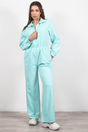 Cargo Jumpsuit with Zipper - Light Blue | Exxes Fashion