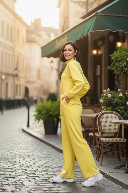 Ολόσωμη Φόρμα με Φερμουάρ - Κίτρινο