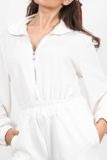 Ολόσωμη Φόρμα με Φερμουάρ - Λευκό