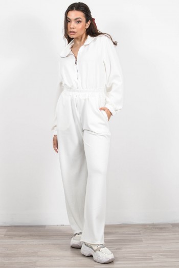 Ολόσωμη Φόρμα με Φερμουάρ - Λευκό