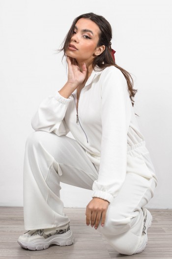 Ολόσωμη Φόρμα με Φερμουάρ - Λευκό