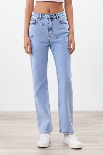 Τζιν Παντελονι Wide Leg με Στρας